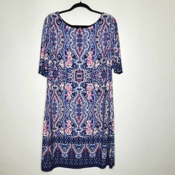 Eliza J Bateau Neck Shift Dress Size 16 Floral Abstract Print Back Zip Stretch - Picture 14 of 15